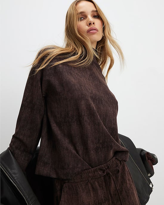 River Island Womens Top Brown Premium High Neck Crinkle Effect - Image 1