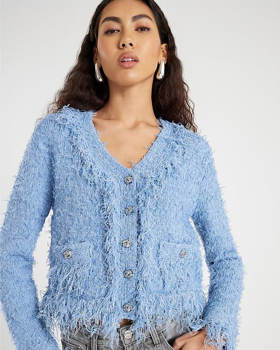 River Island Womens Cardigan Blue Boucle Long Sleeve - Image 1