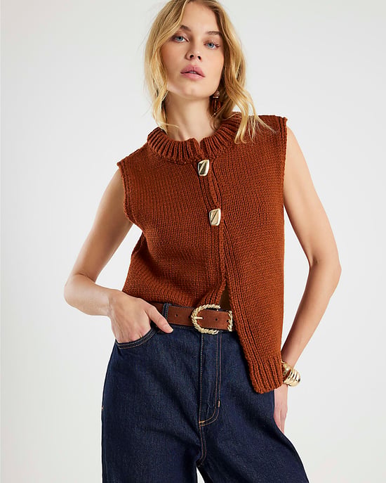 River Island Womens Cardigan Brown Sleeveless Button Up - Image 1
