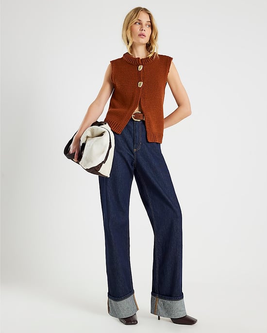 River Island Womens Cardigan Brown Sleeveless Button Up - Image 4