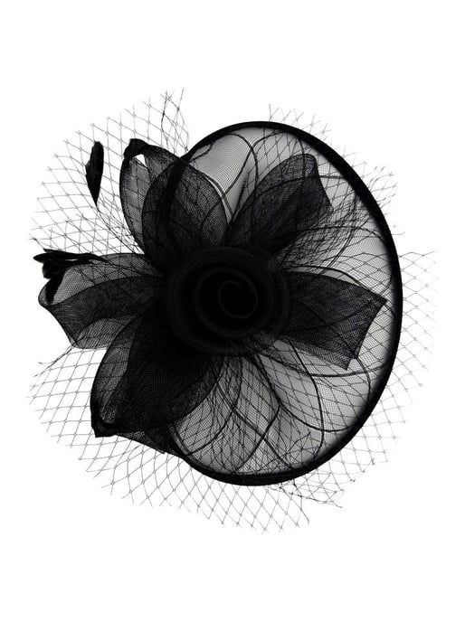 Floral Bow Mesh Detailing Fascinator in Black - Image 2