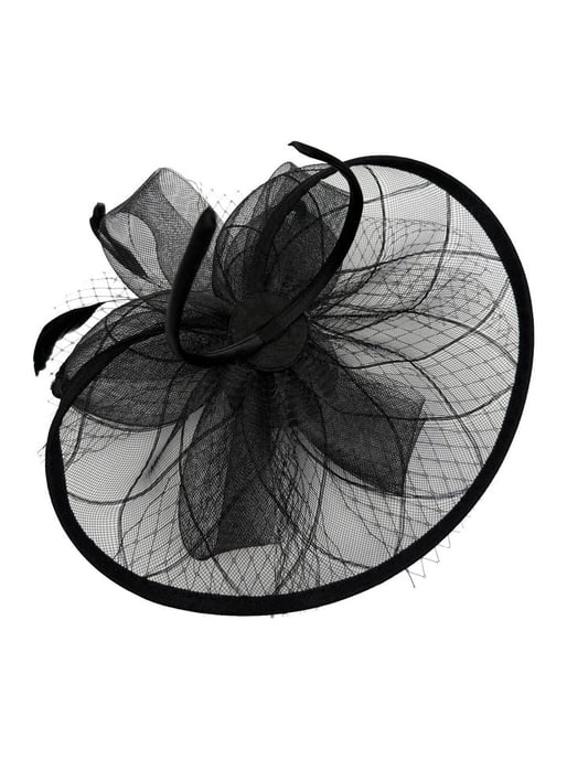 Floral Bow Mesh Detailing Fascinator in Black - Image 3
