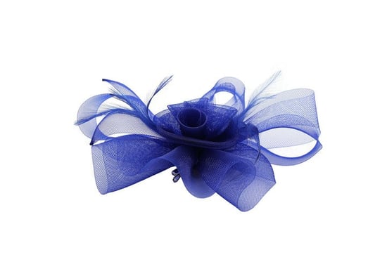 Folded Bow Fascinator with Tipped Feathers in Royal Blue - Image 2