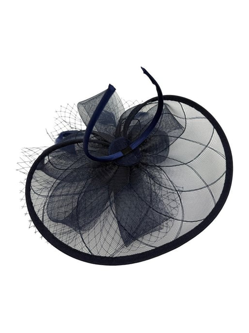 Floral Bow Mesh Detailing Fascinator in Navy - Image 3