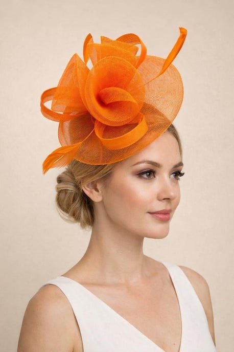 Floral Fascinator with A Wide Base in Orange - Image 2