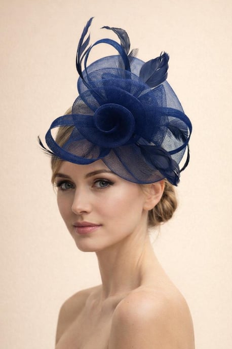Floral Fascinator with A Wide Base in Navy - Image 3