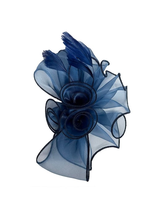 Rose Bouquet with Big Bow & Feather Fascinator in Navy - Image 2