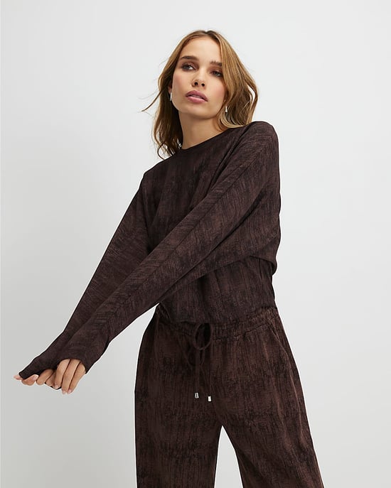 River Island Womens Top Brown Premium Crinkle Effect Batwing - Image 1