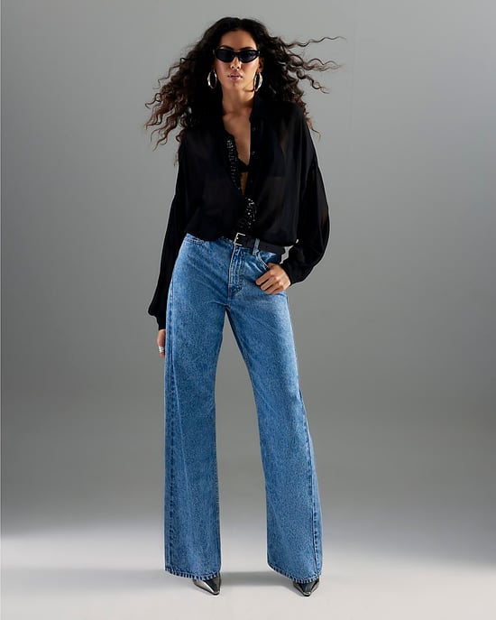 River Island Womens Straight Leg Jeans Blue Belted Relaxed - Image 4