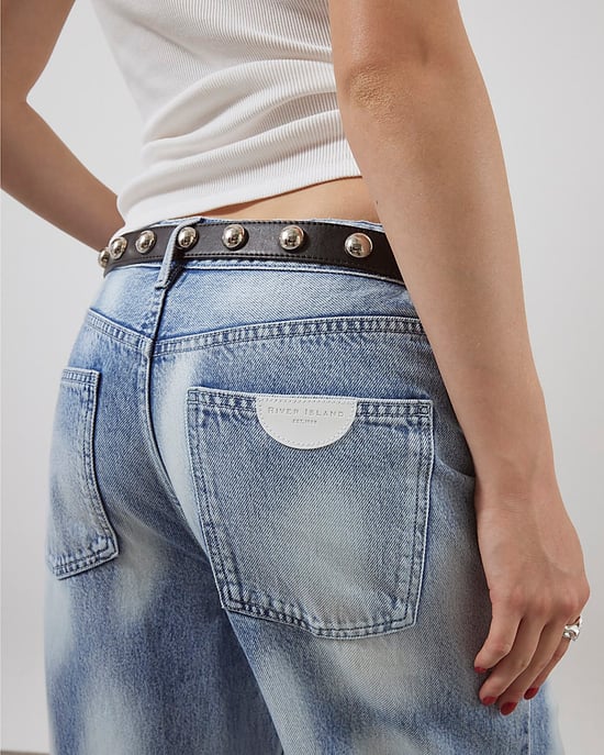 River Island Womens Straight Leg Jeans Blue High Rise Relaxed - Image 3