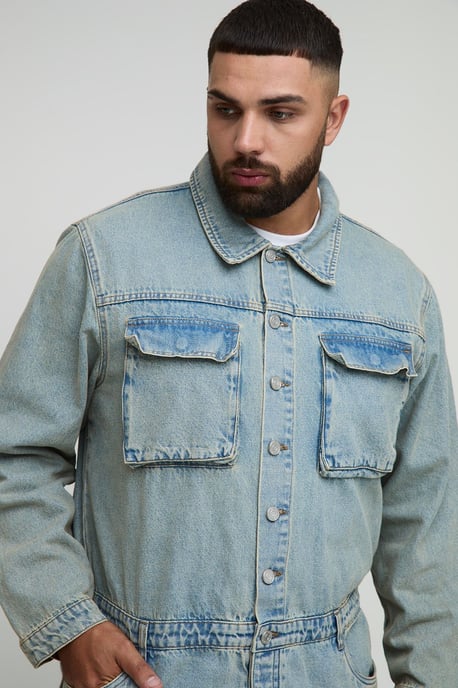 Plus Regular Fit Stonewash Rip and Repair Boilersuit - Image 3