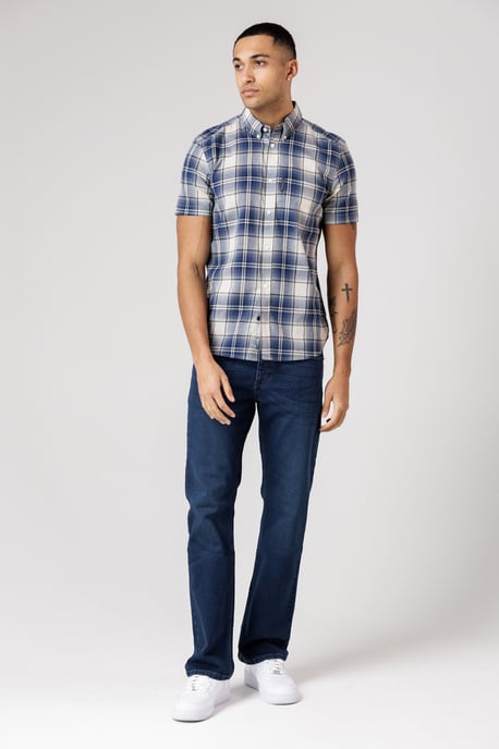 Blue Cotton Short Sleeve Checked Chest Pocket Shirt - Image 3