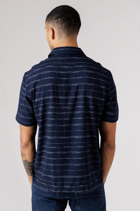 Navy Horizontal Stripe Print Short Sleeve Shirt - Image 2