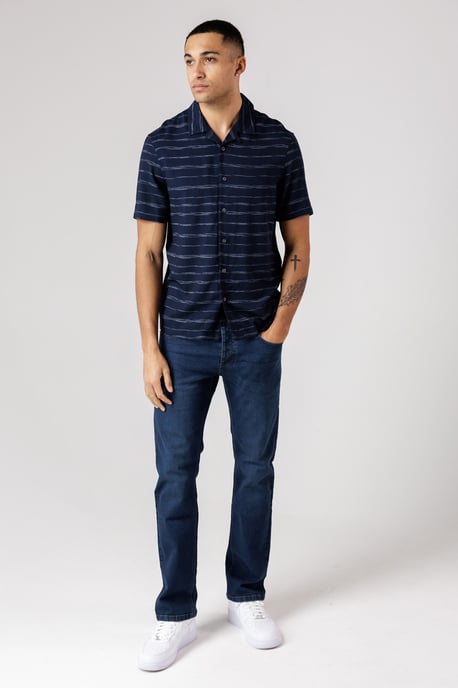 Navy Horizontal Stripe Print Short Sleeve Shirt - Image 3