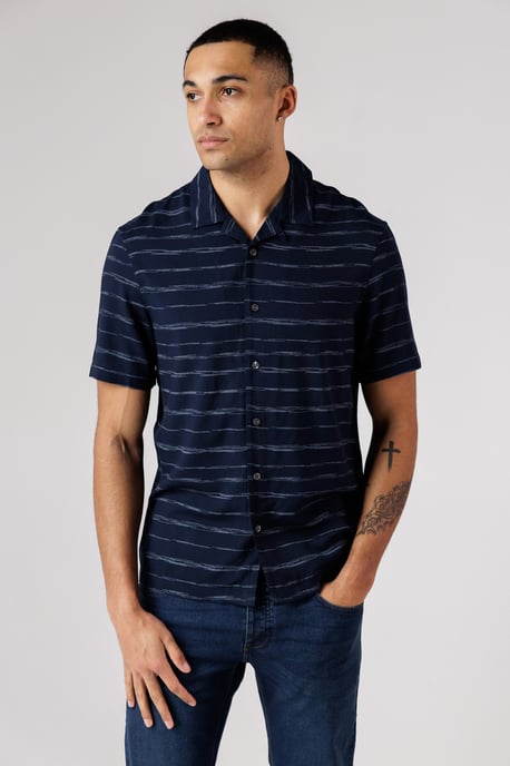 Navy Horizontal Stripe Print Short Sleeve Shirt - Image 4