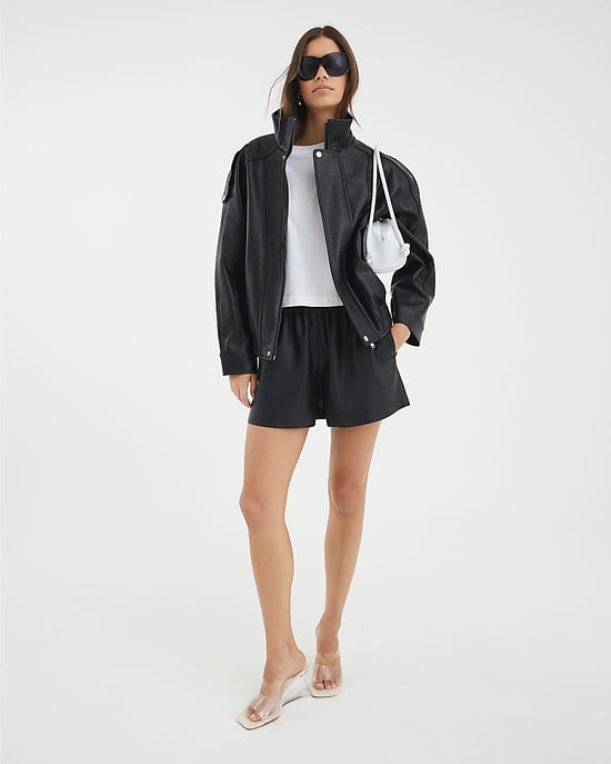 River Island Womens Shorts Black Elasticated Faux Leather - Image 3