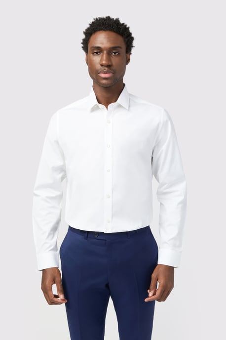 Egyptian Cotton Tailored Fit White Poplin Single Cuff Reg Collar Shirt - Image 1