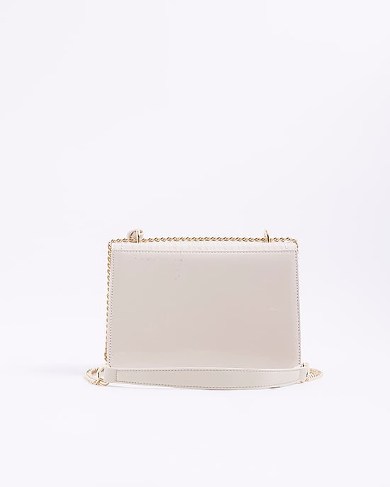 River Island Womens Shoulder Bag Cream Patent RR Panelled - Image 2