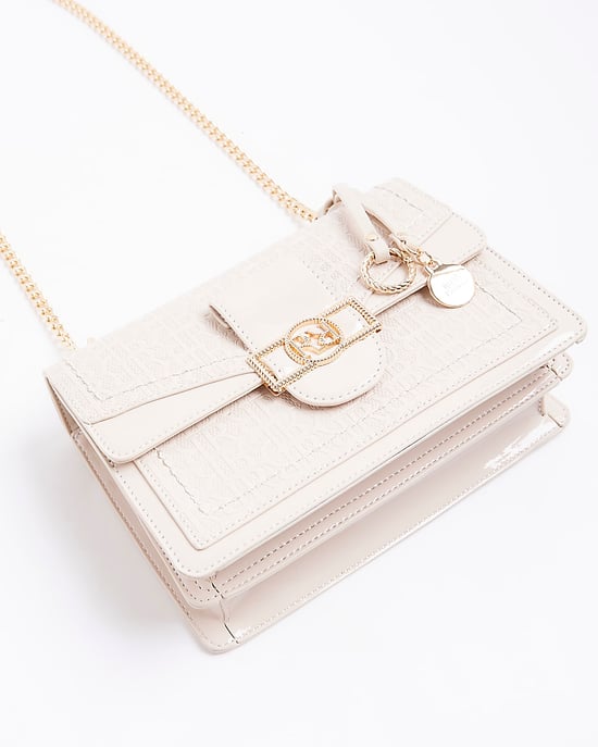 River Island Womens Shoulder Bag Cream Patent RR Panelled - Image 3