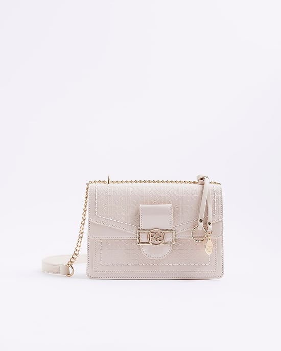 River Island Womens Shoulder Bag Cream Patent RR Panelled - Image 4