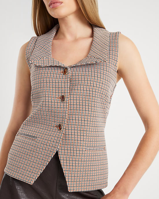 River Island Womens Waistcoat Brown Lapel Check - Image 1