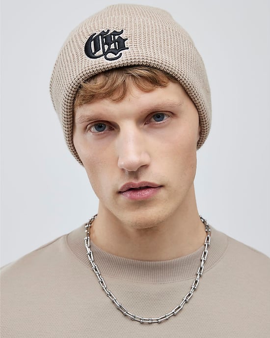 River Island Mens Beanie Hat Stone Gothic Waffle - Image 3