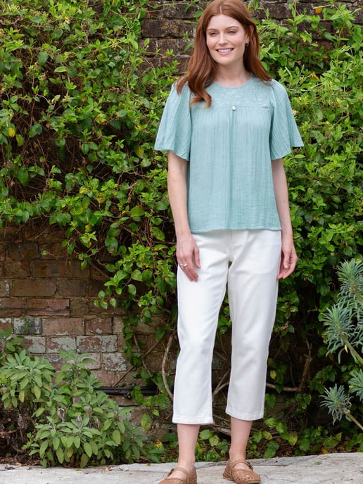 Kite Clothing Netherhay Muslin Blouse Soft Aloe - Image 3