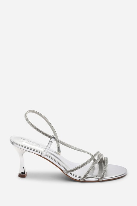 Where's That From Womens Gloria Diamante Strappy Low Heeled Silver Metallic Sandals - Image 2