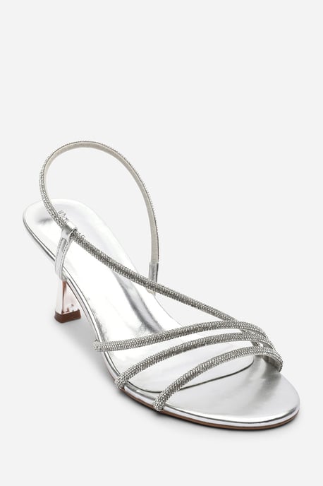 Where's That From Womens Gloria Diamante Strappy Low Heeled Silver Metallic Sandals - Image 3