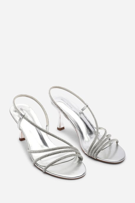 Where's That From Womens Gloria Diamante Strappy Low Heeled Silver Metallic Sandals - Image 4