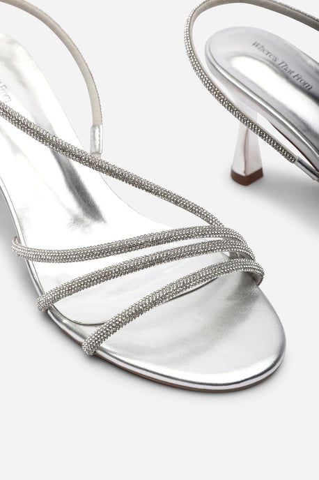 Where's That From Womens Gloria Diamante Strappy Low Heeled Silver Metallic Sandals - Image 5