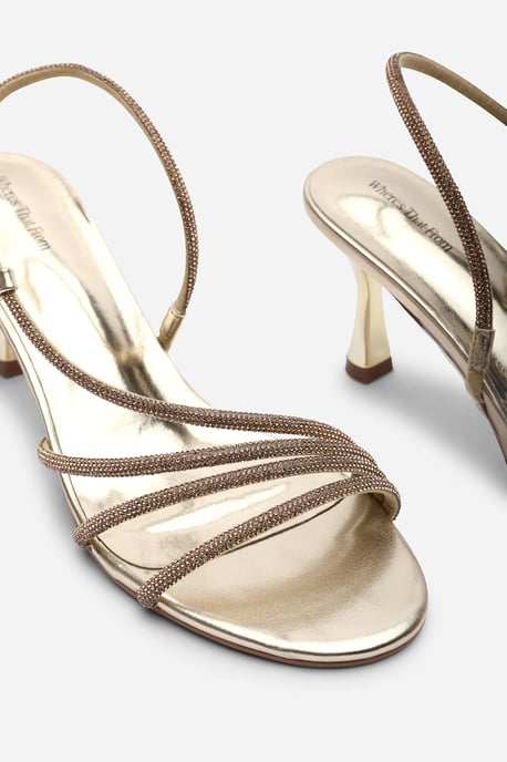 Where's That From Womens Gloria Diamante Strappy Low Heeled Gold Metallic Sandals - Image 5