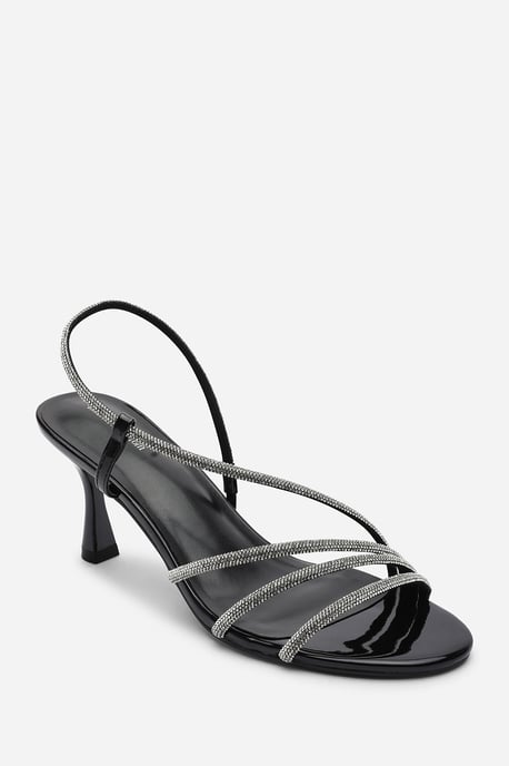 Where's That From Womens Gloria Diamante Strappy Low Heeled Black Patent Sandals - Image 3