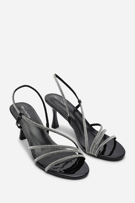 Where's That From Womens Gloria Diamante Strappy Low Heeled Black Patent Sandals - Image 4