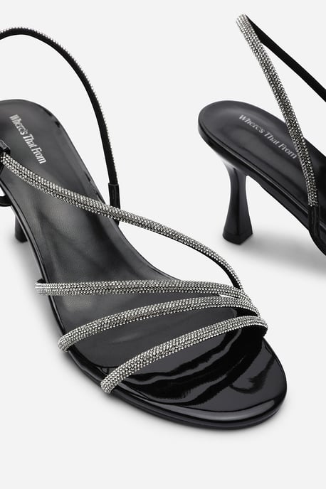 Where's That From Womens Gloria Diamante Strappy Low Heeled Black Patent Sandals - Image 5