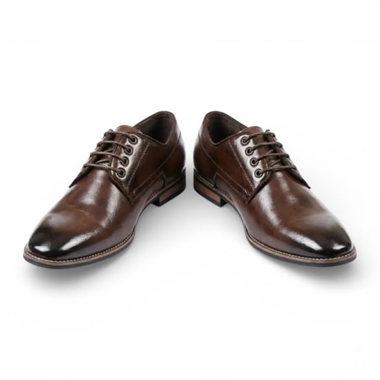 Bruine klassieke Derby brogue-schoenen met gladde neus en vetersluiting voor heren. - Image 4