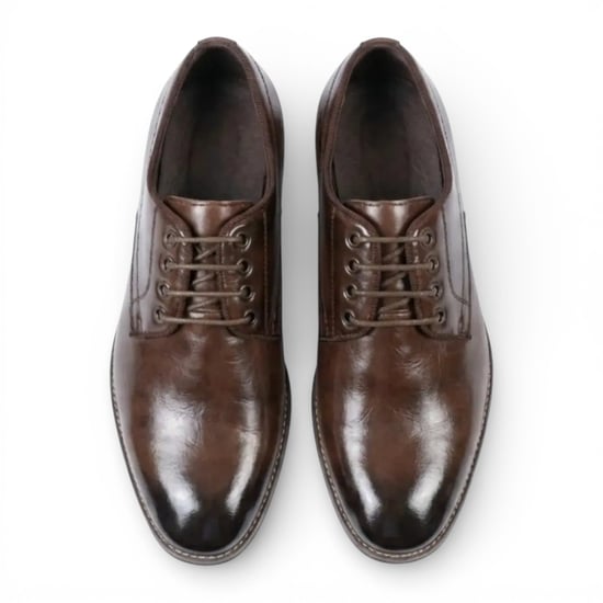 Bruine klassieke Derby brogue-schoenen met gladde neus en vetersluiting voor heren. - Image 5