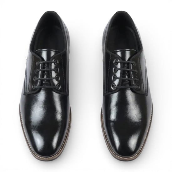 Klassieke zwarte Derby brogue schoenen met gladde neus en vetersluiting voor heren. - Image 5