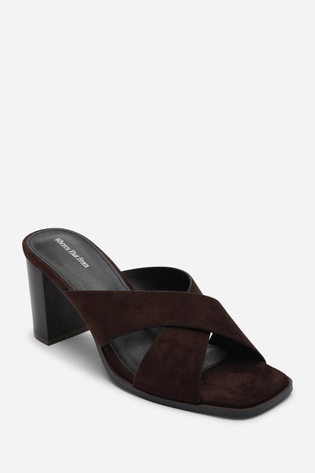 Where's That From Womens Livana Crossover Strap Block Heel Sandal in Dark Brown Suede - Image 3