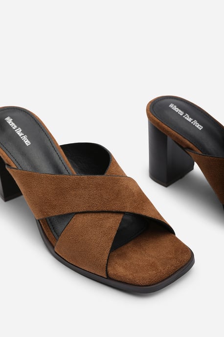 Where's That From Womens Livana Crossover Strap Block Heel Sandal in Cognac Suede - Image 5