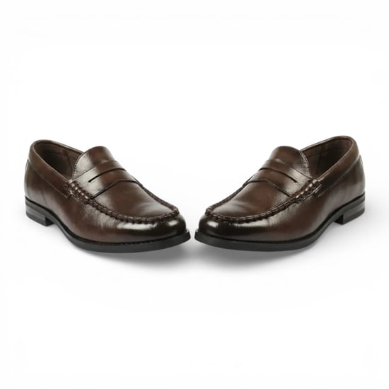 Mens Brown PU Leather Formal Dress Penny Loafers Casual Shoes - Image 4