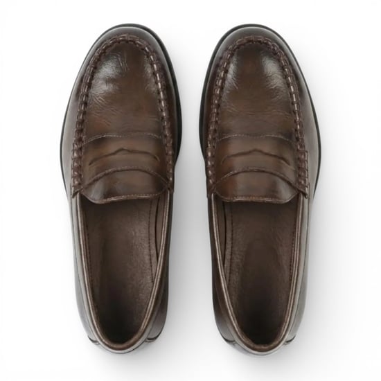 Mens Brown PU Leather Formal Dress Penny Loafers Casual Shoes - Image 5