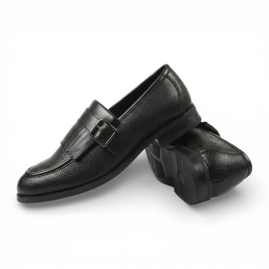 Mens Faux Leather Black Fringe Monk Strap Slip-On Loafers Shoes - Image 2