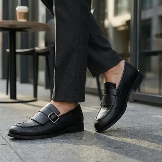 Mens Faux Leather Black Fringe Monk Strap Slip-On Loafers Shoes - Image 3