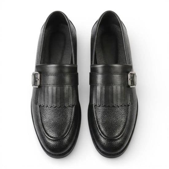 Mens Faux Leather Black Fringe Monk Strap Slip-On Loafers Shoes - Image 4