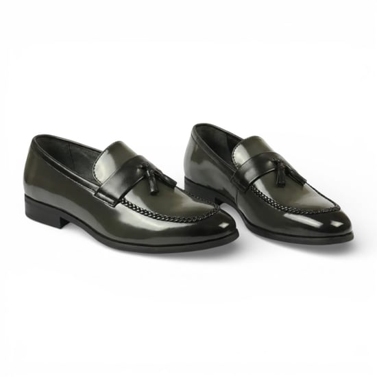 Olijfgroene herenloafers met kwastjes, hoogglans lakleer, formele look - Image 3