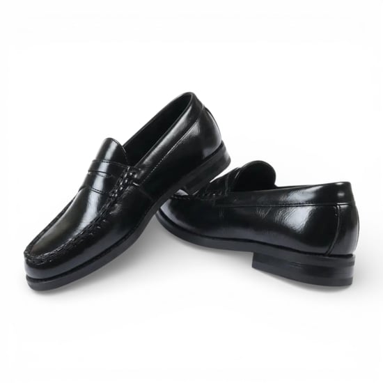 Mens Black PU Leather Formal Dress Penny Loafers Casual Shoes - Image 2