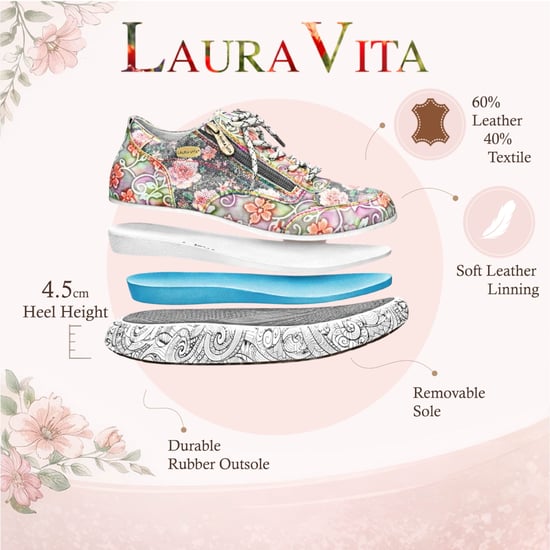 Laura Vita Nikito 62 dames sneakers met grijze bloemenprint van leer en platformzool. - Image 2