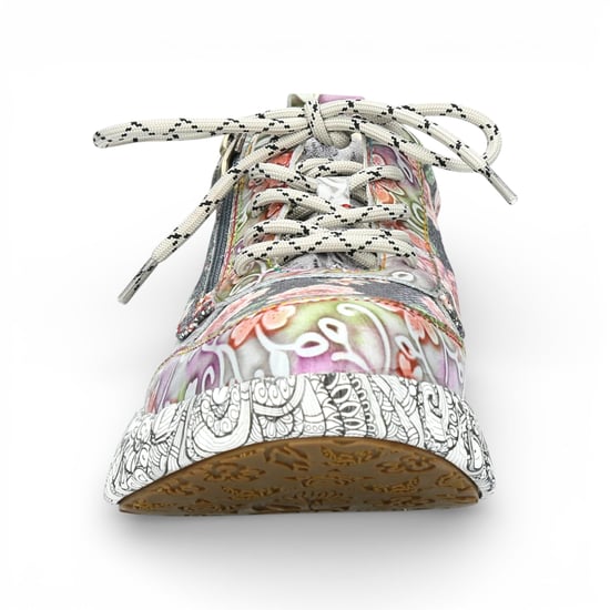 Laura Vita Nikito 62 dames sneakers met grijze bloemenprint van leer en platformzool. - Image 3