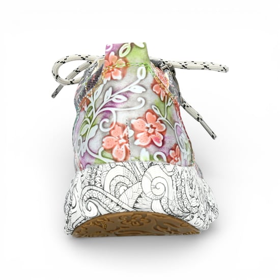 Laura Vita Nikito 62 dames sneakers met grijze bloemenprint van leer en platformzool. - Image 6